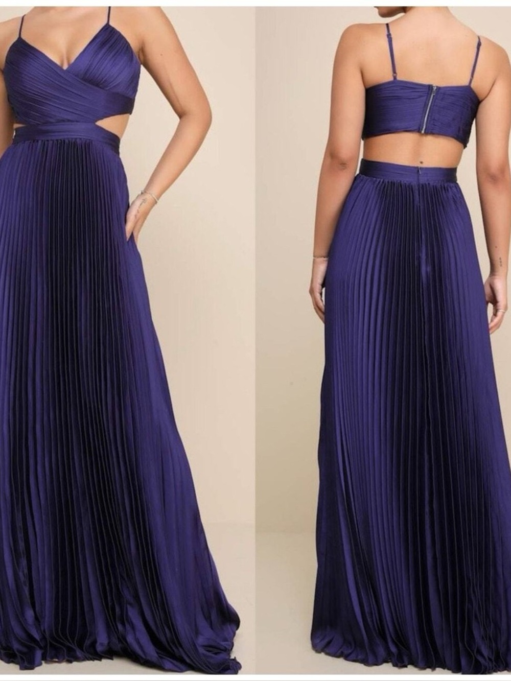 Lulu's Satin Spaghetti-Strap Dress in Deep Purple